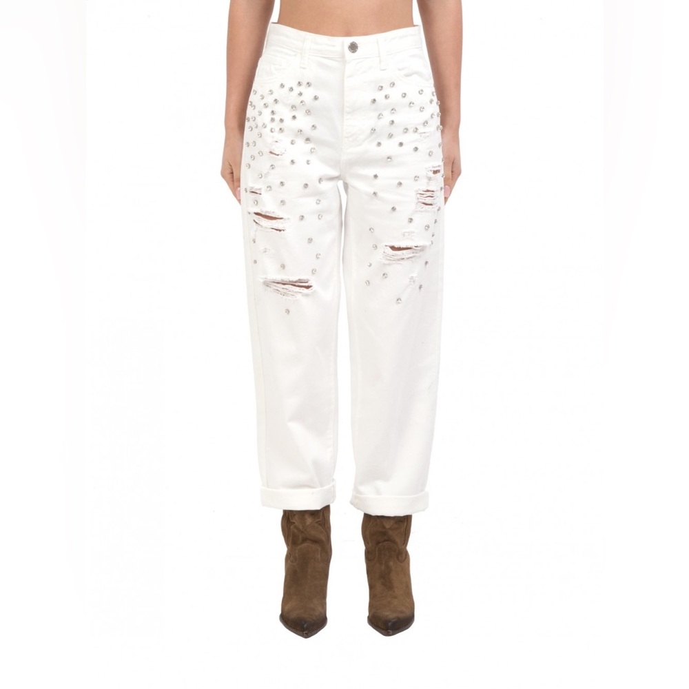 NWT Pinko white jeans with gems and rips